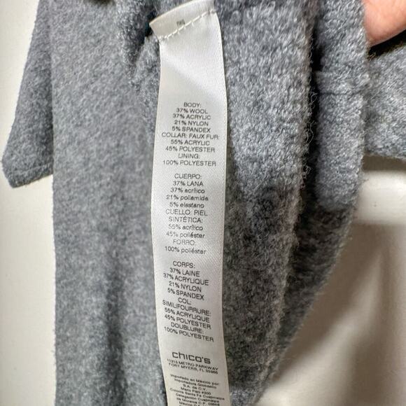 Chico’s Lillian Gray Wool Blend Faux Fur Collar Cardigan Sweater - Picture 6 of 15